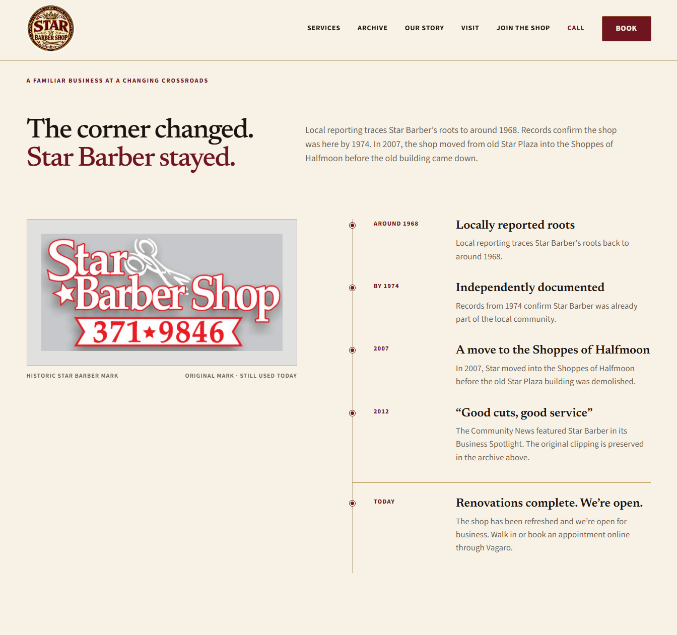 Star Barber Shop website interior section