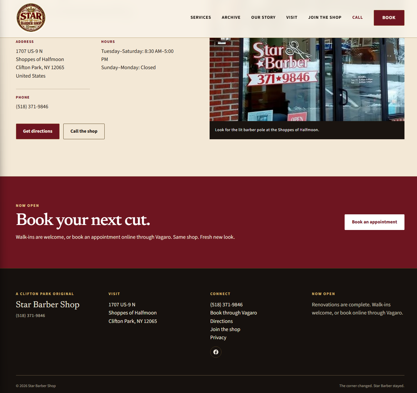 Star Barber Shop website additional page layout